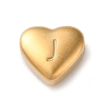 201 Stainless Steel Beads, Golden, Heart, Letter J, 7x8x3.5mm, Hole: 1.5mm