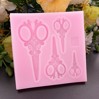 Food Grade Silicone Molds, Fondant Molds, For DIY Cake Decoration, Chocolate, Candy, UV Resin & Epoxy Resin Jewelry Making, Scissors, Hot Pink, 77x77x6mm, Inner Size: 27x63mm