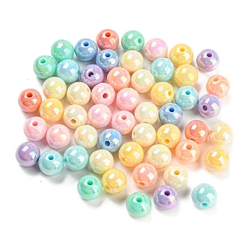 Opaque Acrylic Beads, AB Color Plated, Round, Mixed Color, 10x9mm, Hole: 2mm, about 1000pcs/500g