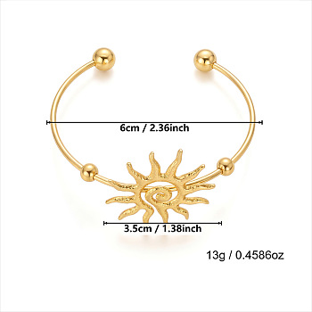 304 Stainless Steel Cuff Bangles, Torque Bangles for Women, Golden, Sun, Inner Diameter: 2.36 inch(6cm)