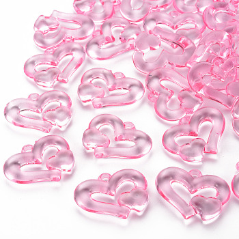 Transparent Acrylic Beads, Heart to Heart, Pearl Pink, 27x34x6mm, Hole: 3mm, about 191pcs/500g