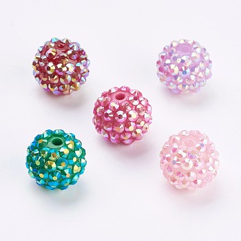 Resin Rhinestone Beads, Round, AB Color, Mixed Color, 16mm, Hole: 1~2mm