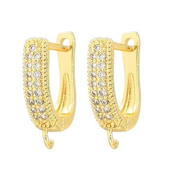 Rack Plating Brass Micro Pave Cubic Zirconia Hoop Earring Findings, with Loops, Long-Lasting Plated, Golden, 16.5x13x3.5mm, Hole: 1.2mm, Pin: 1mm