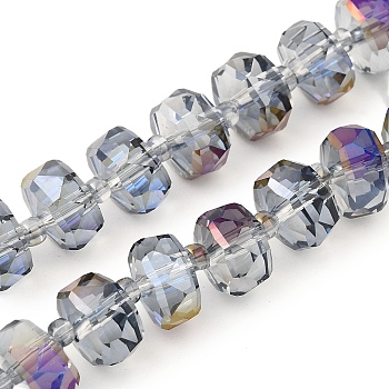 Transparent Electroplate Glass Beads Strands, Pearl Luster Plated, Faceted, Rondelle, Gray, 10x6mm, Hole: 1.2mm, about 60pcs/strand, 19.69''(50cm)