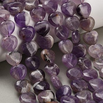 Natural Banded Amethyst Beads Strands, Heart, 14x14x6mm, Hole: 1mm, about 28pcs/strand, 15.75''(40cm)
