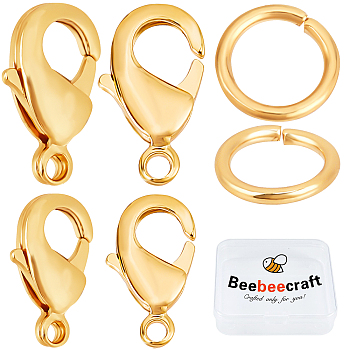 Beebeecraft 40Pcs 2 Style Brass Lobster Claw Clasps, with 80Pcs Open Jump Rings, Golden, 9x5x3mm, 12x7x2.5mm, Hole: 1mm, 20Pcs/style