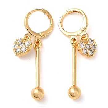 Rhinestone Heart Leverback Earrings, Brass Bar Drop Earrings for Women, Light Gold, 37mm, Heart: 9x8x2.5mm