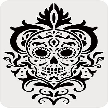 Plastic Reusable Drawing Painting Stencils Templates, for Painting on Fabric Tiles Floor Furniture Wood, Rectangle, Skull Pattern, 297x210mm