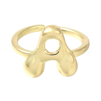 Rack Plating Brass Open Cuff Rings, Long-Lasting Plated, Letter, Letter A, 14mm