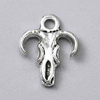 Tibetan Style Alloy Pendants, Bull Head, Antique Silver, 17x14x2.5mm, Hole: 2mm