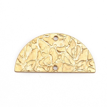 Brass Connector Charms, Uneven Half Round, Raw(Unplated), 12.5x25x0.7mm, Hole: 1.2mm