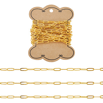 3M Brass Paperclip Chains, Flat Oval, Drawn Elongated Cable Chains, Soldered, with Spool, Cadmium Free & Nickel Free & Lead Free, Golden, 11x4.3x0.7mm