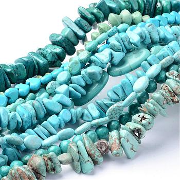 Natural Magnesite Bead Strands, Dyed & Heated, Mixed Shapes, Dark Turquoise, 5~30x9~15x4~9mm, Hole: 1mm, about 40~101pcs/strand, 15.9 inch