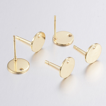 304 Stainless Steel Stud Earring Findings, with Loop, Flat Round, Golden, 12x8x0.8mm, Hole: 1.2mm, Pin: 0.8mm