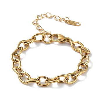 316 Surgical Stainless Steel Cable Chain Bracelet, Oval Link Chain Bracelet, Golden, 6-1/8 inch(15.5cm)