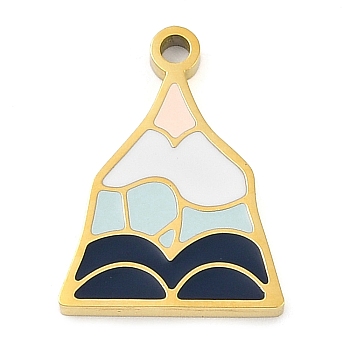 304 Stainless Steel Pendants, with Enamel, Mountain Charm, Golden, Colorful, 17.5x13x1.6mm, Hole: 1.6mm