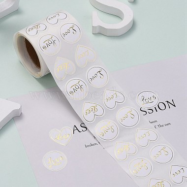 Heart and Flat Round with Word Love Valentine's Stickers Self Adhesive Tag Labels(X-DIY-E023-05)-5