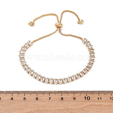 Pulseras deslizantes de cadena con caja de ojo de caballo de circonita cúbica transparente pavé de latón(BJEW-YWC0002-06B-G)-3