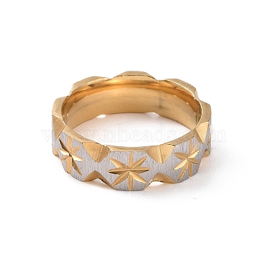 Two Tone 201 Stainless Steel Hexagon with Star Finger Ring for Women(RJEW-I089-37GP)-2