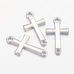 Alloy Links connectors, Cadmium Free & Nickel Free & Lead Free, Sideways Cross, 14.5x27x2.5mm, Two Holes, Hole: 2.5mm(PALLOY-AD-77887-N)