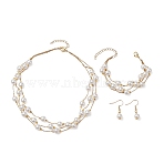 Round ABS Plastic Imitation Pearl Beads Necklace & Bracelet & Dangle Earring Sets for Women, with 304 Stainless Steel Earring Hooks & Cable Chains, Creamy White, 385x21mm(SJEW-JS01306)
