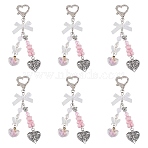 Acrylic Pendant Decorations, with Zinc Alloy Lobster Claw Clasps and Heart with Butterfly Charms, Pink, 117mm, 6pcs/set(HJEW-AB00555)