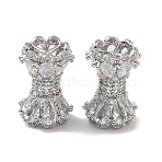 Brass Micro Pave Clear Cubic Zirconia Beads, Column with Flower, Cadmium Free & Lead Free, Rack Plating, Long-Lasting Plated, Platinum, 16x11mm(KK-D289-02P)