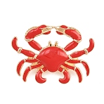 Ocean Theme Red Enamel Pins, Painting Golden Alloy Badge for Backpack Clothes, Crab, 26.5x37mm(AL-CBA3C8B-20B-G)