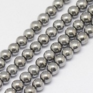 Electroplate Natural Pyrite Round Beads Strands, Platinum Plated, 4mm, Hole: 1mm, about 100pcs/strand, 15.74 inch(G-L040-4mm-02)