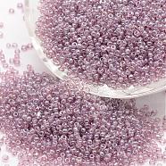 6/0 Glass Seed Beads, Grade A, Round, Transparent Colours Lustered, Rosy Brown, 3.6~4.0mm, Hole: 1.2mm, about 500pcs/50g(X-SEED-J012-F6-116)