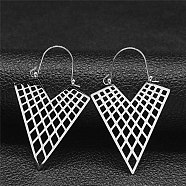 304 Stainless Steel Hollow Triangle Hoop Earring, Bohemia Earrings, Stainless Steel Color, 50x30mm(EJEW-Q789-07P)