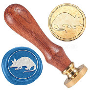 Golden Tone Brass Sealing Wax Stamp Head, with Wood Handle, for Envelopes Invitations, Gift Card, Armadillo, 83x22mm, Stamps: 25x14.5mm(AJEW-WH0208-856)