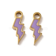 304 Stainless Steel Enamel Charms, Lightning Bolt Charm, Real 14K Gold Plated, 14x5x1.5mm, Hole: 2mm(STAS-L022-332G)