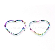 201 Stainless Steel Hoop Earrings, with 304 Stainless Steel Pin, Hypoallergenic Earrings, Heart, Rainbow Color, 37x30x2mm, 12 Gauge, Pin: 0.7mm(EJEW-A052-12D-M)