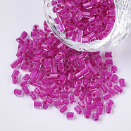 8/0 Two Cut Glass Seed Beads, Hexagon, Transparent Inside Colours Rainbow, Fuchsia, 2.5~3x2.5mm, Hole: 0.9mm, about 15000pcs/bag(SEED-S033-09A-07)