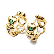Colorful Cubic Zirconia Hollow Heart Hoop Earring, Rack Plating Brass Jewelry, Cadmium Free & Lead Free, Real 18K Gold Plated, 14.5x16x6.5mm(EJEW-P229-04G)