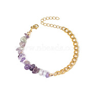 Natural Amethyst Beaded Bracelets, with Stainless Steel Chains, 6-3/4 inch(17cm)(PW-WG30470-06)