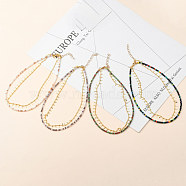 Double Layer Necklaces, with  Faceted Glass Beads, 304 Stainless Steel Lobster Claw Clasps, Brass Curb Chains & Charms, Golden, Mixed Color, 13.78~14.17 inch(35~36cm)(NJEW-JN03077)