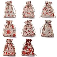 24Pcs 8 Styles Christmas Theme Cotton Gift Packing Pouches Drawstring Bags, for Christmas Valentine Birthday Party Candy Wrapping, Red, Mixed Patterns, 14.3x10cm, 8pattern, 3pcs/pattern, 24pcs(ABAG-SZ0001-21)