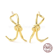 925 Sterling Silver Stud Earring, Knot, Real 18K Gold Plated, 13x10.5mm, Pin: 0.7mm(STER-G036-13G)