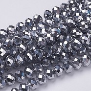 Electroplate Glass Beads Strands, Faceted, Rondelle, Silver Plated, 10x7mm, Hole: 1mm, about 70~72pcs/strand, 18 inch(X-GR7X10MMY-S)