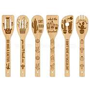 6Pcs Bamboo Spoons & Knifes & Forks, Flatware for Dessert, Cactus Pattern, 60x300mm, 6 style, 1pc/style, 6pcs/set(AJEW-WH0411-004)