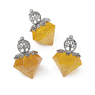 Natural Citrine Pendants, Faceted Diamond Charms, with Rack Plating Antique Silver Tone Alloy Tree of Life, Cadmium Free & Lead Free, 41.5x29.5x29.5mm, Hole: 4mm(G-P491-01AS-02)