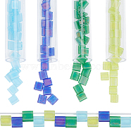 200Pcs 4 Colors MIYUKI TILA Beads, Japanese Seed Beads, 2-Hole, Rectangle, Matte Transparent Colours AB, Mixed Color, 5x5x1.9mm, Hole: 0.8mm, 50Pcs/color(SEED-CN0001-18)