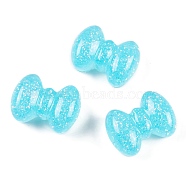 Transparent Epoxy Resin Decoden Cabochons, Glitter Bowknot, Cyan, 15x20x9mm(CRES-P035-08B)