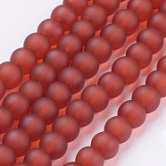 Transparent Glass Bead Strands, Frosted, Round, Tomato, 6mm, Hole: 1.3~1.6mm, about 140pcs/strand, 31.4 inch(GLAA-S031-6mm-06)