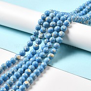 Synthetic Turquoise and Sea Shell Assembled Beads Strands, Dyed, Round, Blue, 10mm, Hole: 1.2mm, about 40pcs/strand, 15.55''(39.5cm)(G-D482-01D-04)