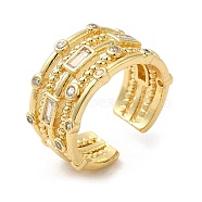 Rack Plating Real 18K Gold Plated Brass Rectangle Open Cuff Rings, with Cubic Zirconia, Long-Lasting Plated, Lead Free & Cadmium Free, Clear, Inner Diameter: 17.6mm(RJEW-B048-09G)