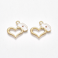 Alloy Pendants, Cadmium Free & Lead Free, with Enamel, Heart with Nurse Cap, Light Gold, White, 20x22x1.5mm, Hole: 2mm(X-ENAM-S115-096)