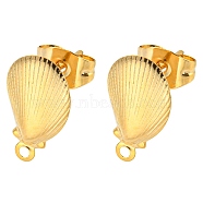 304 Stainless Steel Stud Earring Findings, with Horizontal Loops, Golden, Shell Shape, 12.5x7.5mm, Hole: 1.1mm, Pin: 0.7mm(EJEW-D081-02A-G)